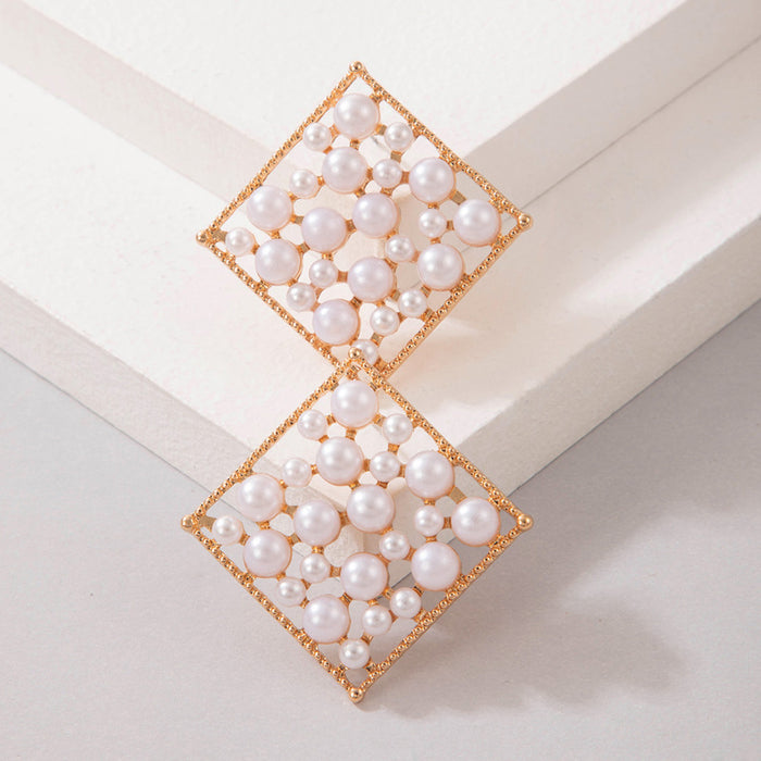 Diamond Pearl Earrings Alloy Square Earrings