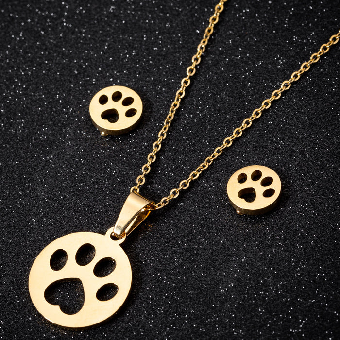 Conjunto de joyas de acero inoxidable con estampado de patas: joyas de animales sencillas y elegantes