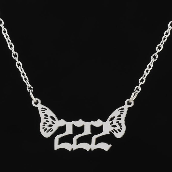 Angel number necklace, cross-border new stainless steel 000-999 Angel butterfly necklace 2023