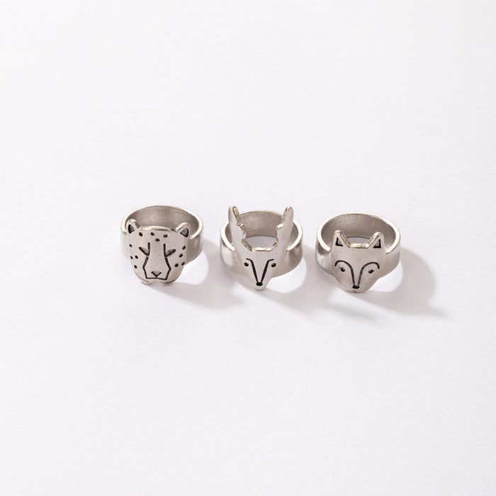 Simple punk style fox leopard ring three-piece animal design combination