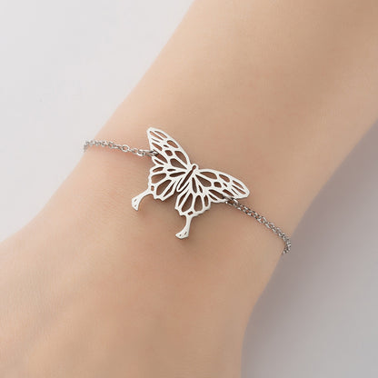 Literary and artistic small fresh butterfly bracelets, stainless steel hollow ladies niche jewelry wholesale