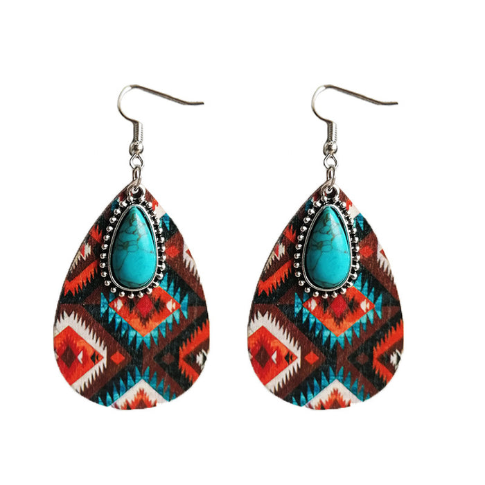 Turquoise Pendant Earrings with Aztec Western Bohemian Style