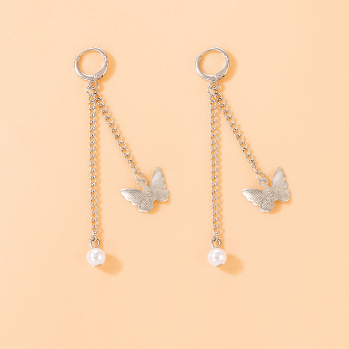 Butterfly Pearl Chain Earrings Geometric Animal Simple Earrings