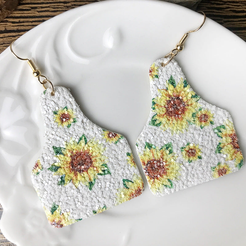 Bohemian Sunflower and Cowhead Earrings with Texas Map and Bottle Pendant