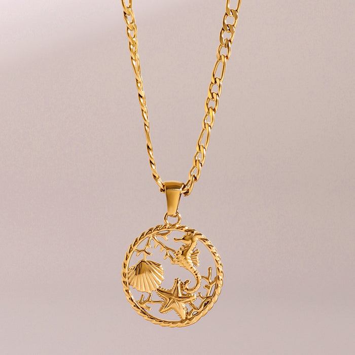 Stainless Steel Ocean Series Shell Pendant Necklace 18K Gold Plating