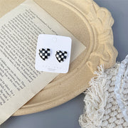Japanese and Korean cold style retro checkerboard earrings personality 925 silver earrings - wallojewerly 