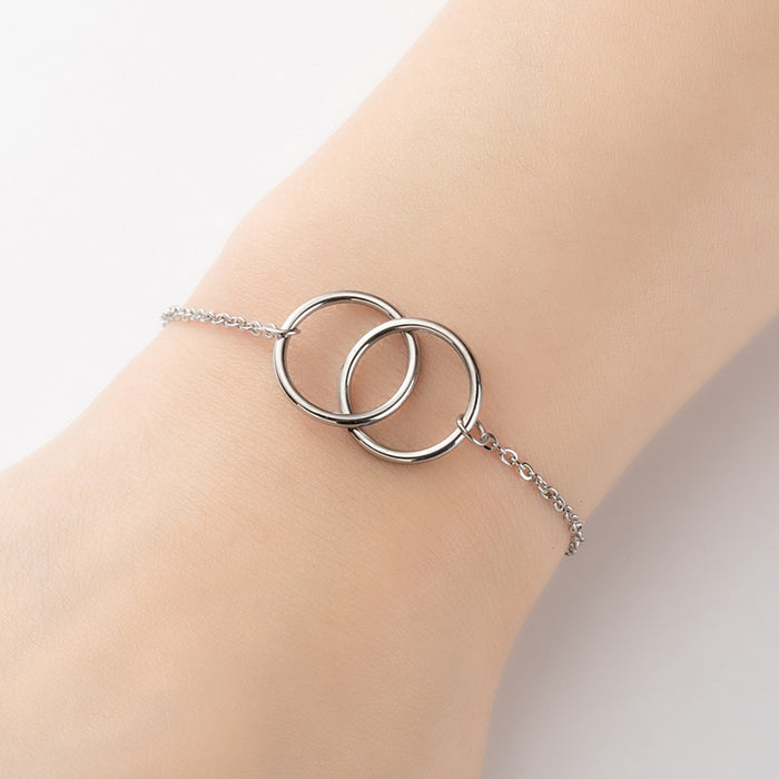 Double ring interlocking bracelet, titanium steel plated 18K gold simple geometric jewelry ins wholesale