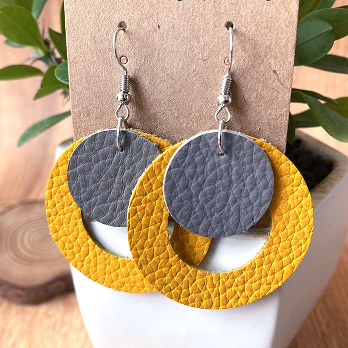 Geometric Patchwork Leather Earrings with Trendy Colors