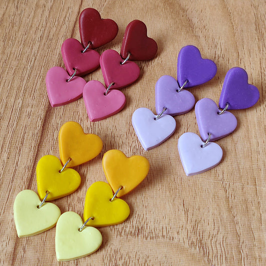 Handmade Heart Gradient Clay Earrings - Elegant Pastoral Vacation Style