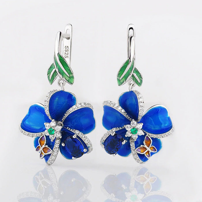 Blue enamel pendant earrings butterfly glue earrings