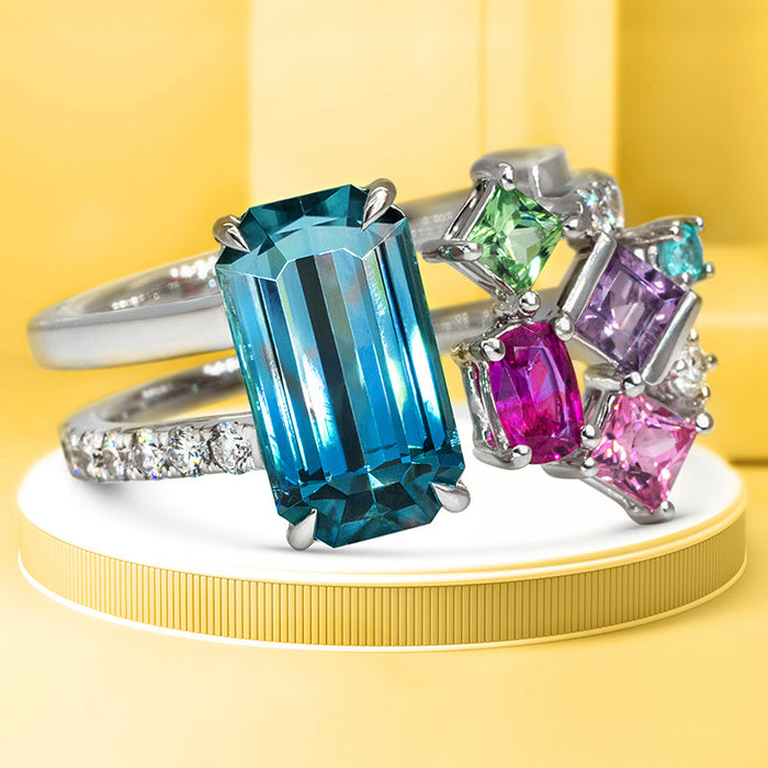 Geometric zircon ring for women, exaggerated design, colorful open ring