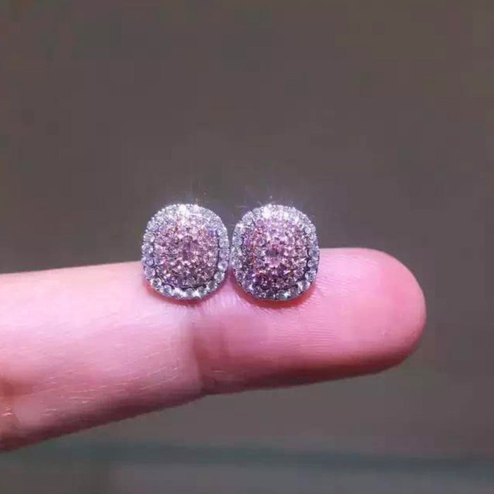 Pendientes de circonita con diamantes rosas, pendientes creativos redondos