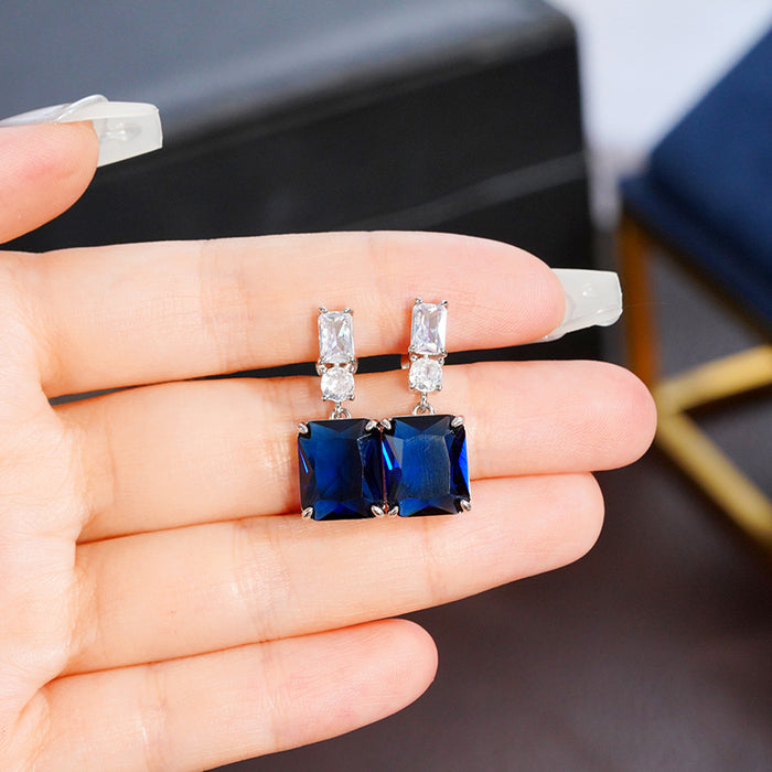 Blue contrast zirconia earrings