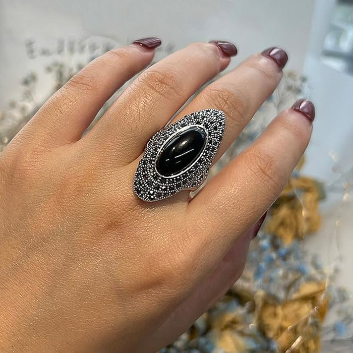 Zircon dark Bohemian retro Baroque ring for women