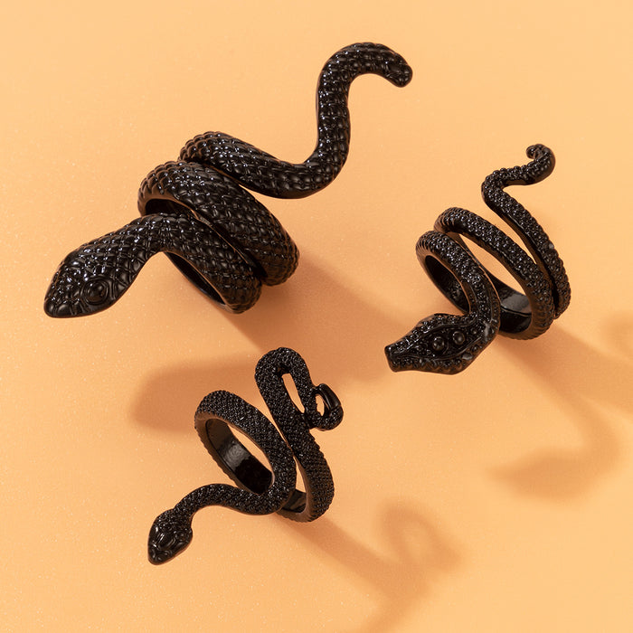 Conjunto de anillos de varias piezas con diseño de serpiente genial, conjunto de tres piezas exagerado retro con forma de animal de serpiente de estilo punk