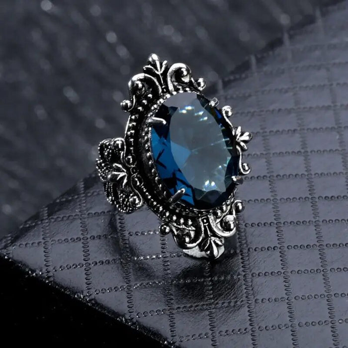 Blue mirror ring retro personality lace ring