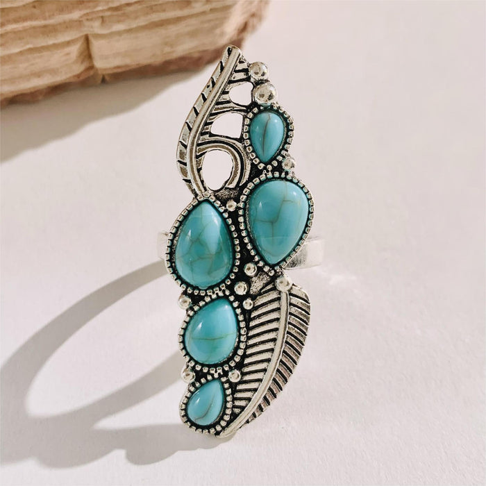 Bohemian Turquoise Feather Single Ring – Trendy Vintage Unique Design Band