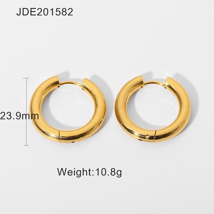 18K Gold Plated Stainless Steel Earrings - Solid Hoop Design Jewelry