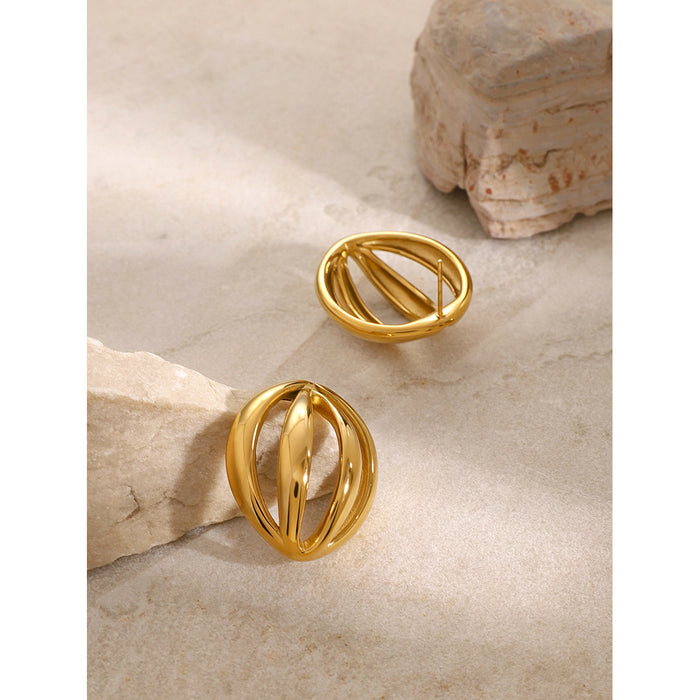 18K Gold Plated Stainless Steel Wrinkled Round Earrings - Simple Fashion Jewelry