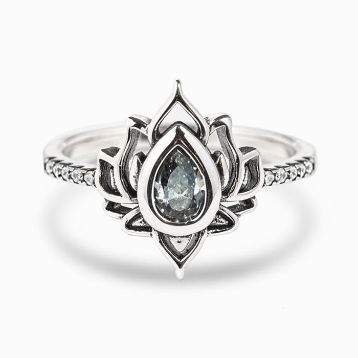 Flame Shaped Lotus Ring Vintage Wide Face Single Ring