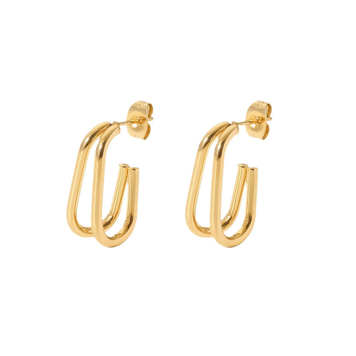 Trending 18K Gold Plated Stainless Steel Hoop Earrings - Double Layer Geometric Titanium Steel Earrings