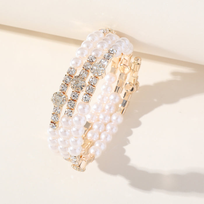 Elegant Rhinestone Pearl Bracelet - Single Row Cuff for Brides and Special Occasions