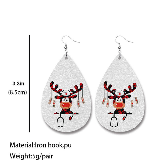 Christmas PU Leather Earrings with Doctor and Nurse Snowman Gifts