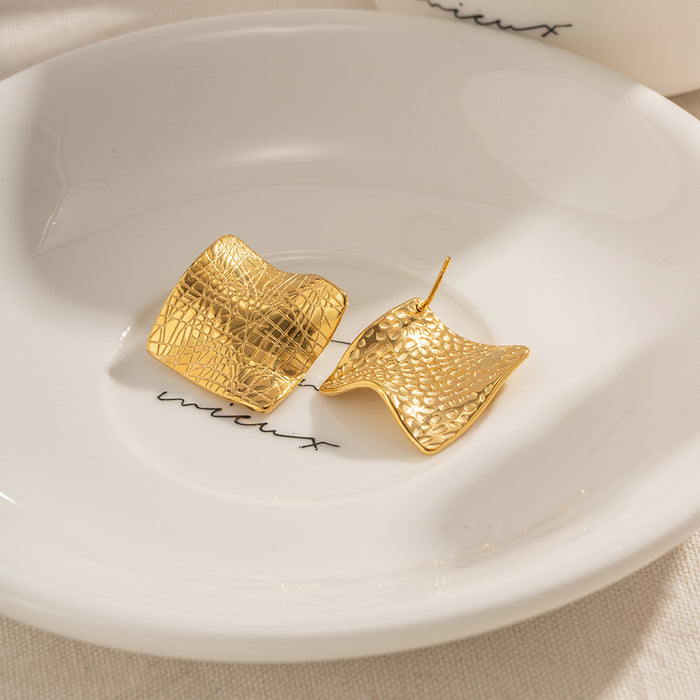 18K Gold Plated Stainless Steel Folded Square Earrings - New Trendy Design for 2023