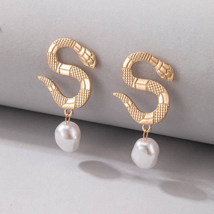 Animal snake-shaped pearl pendant convex texture earrings