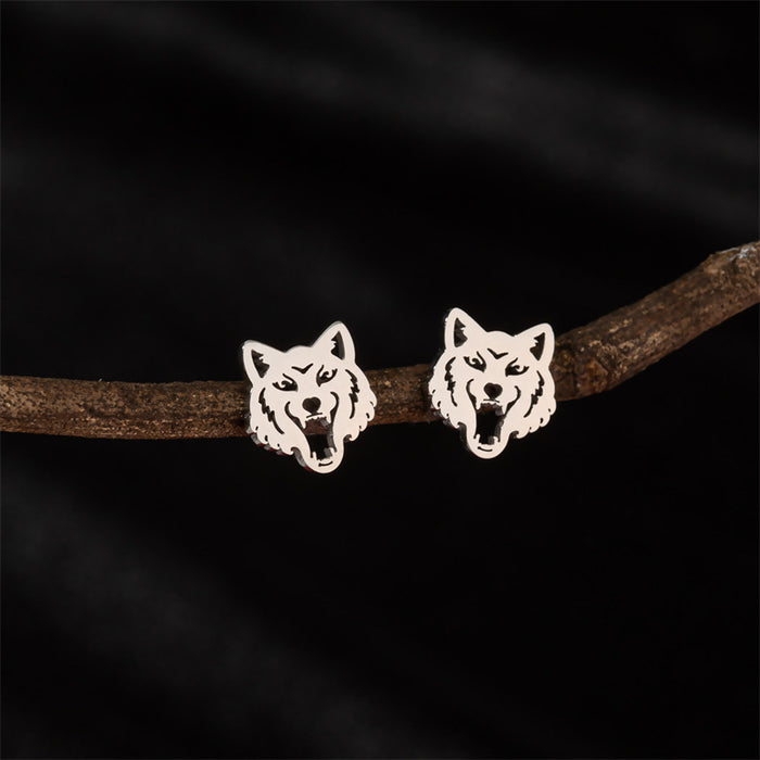 Pendientes de acero inoxidable con forma de cabeza de lobo: joyas de animales atrevidas y vanguardistas