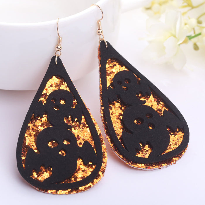 Velvet Glitter Halloween Earrings with Bat, Ghost, Cat, and Pumpkin Designs