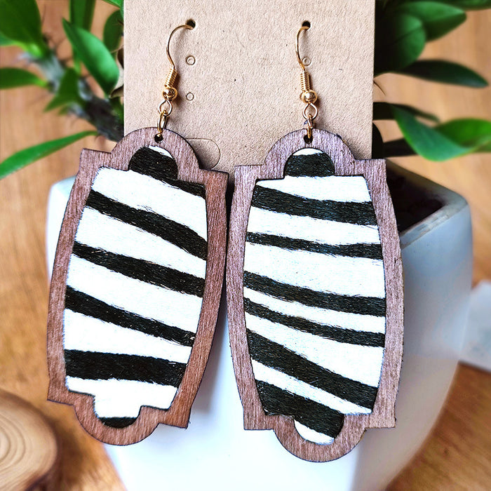 Wooden leopard print earrings