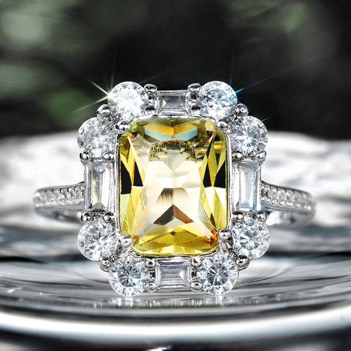 Light luxury style zircon ring yellow party jewelry