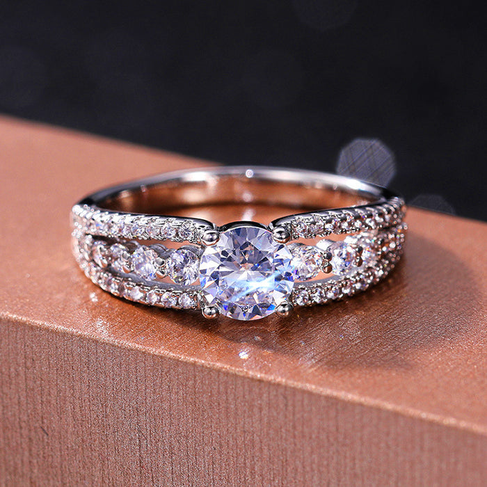 Cluster-set diamond and zircon ring, hollow ladies ring