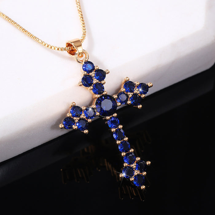 Fashionable cross crystal zircon necklace