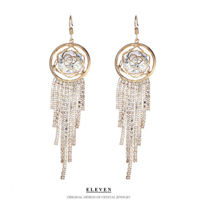 Asymmetrical Rhinestone Tassel Earrings - Exaggerated Long Dangles for a Bold Look