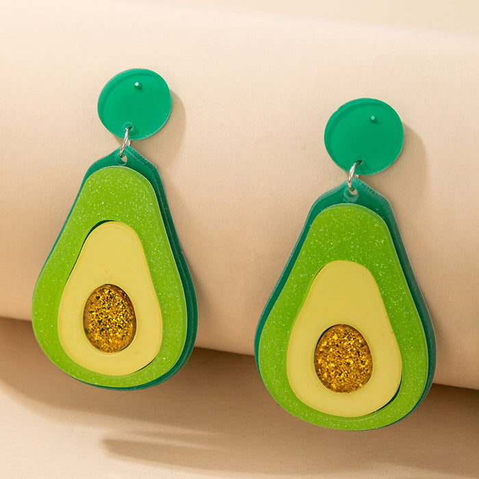 Acrylic Sequin Avocado Earrings Geometric Resin Fruit Earrings