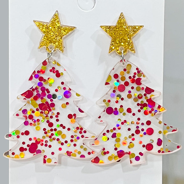 Christmas Glitter Sequin Earrings with Christmas Tree and Colorful Lights