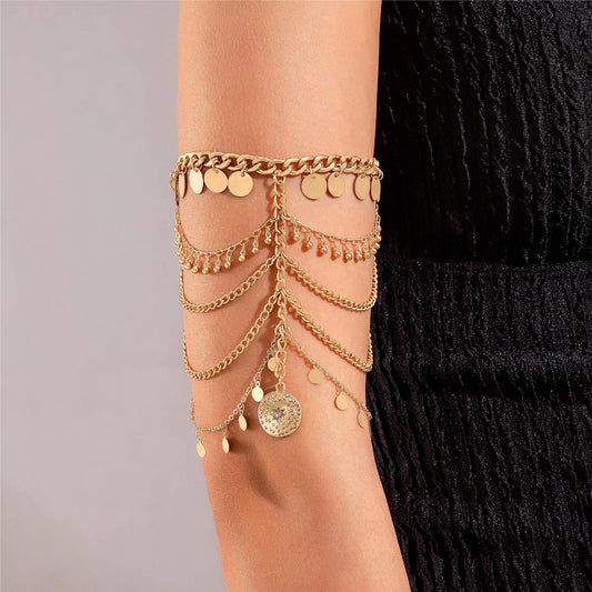 Retro style multi-layer tassel metal arm chain beach style hand jewelry