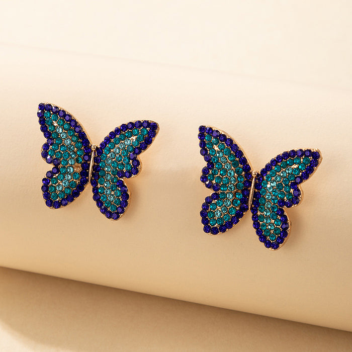 Blue full diamond butterfly earrings fashion trend earrings