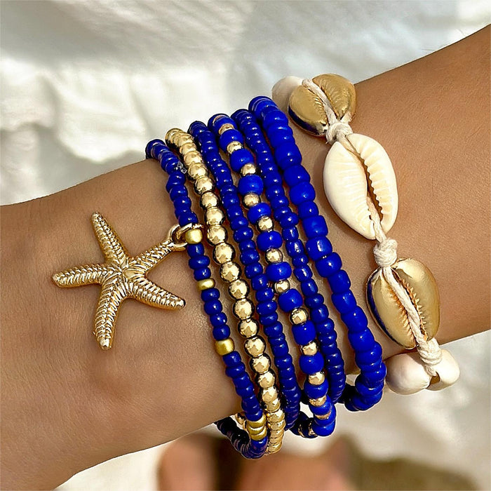 Bohemian Shell and Starfish Bracelet Set – Beach-Inspired Seven-Piece Jewelry