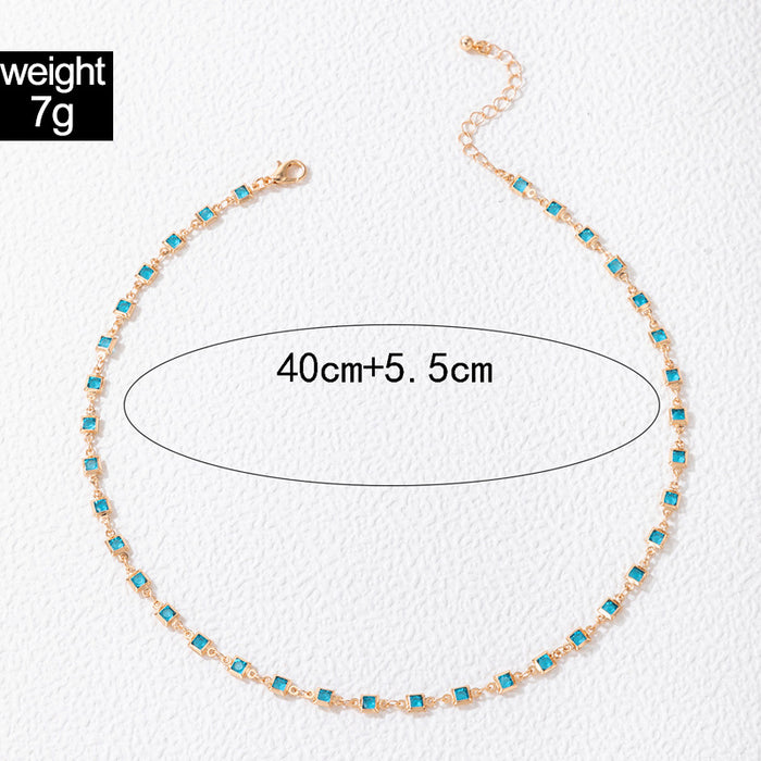 Blue Diamond Pendant Necklace with Geometric Alloy Choker Design