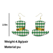 St. Patrick's Day Glitter Earrings with Green Polka Dot and Flower Hat - wallojewerly 