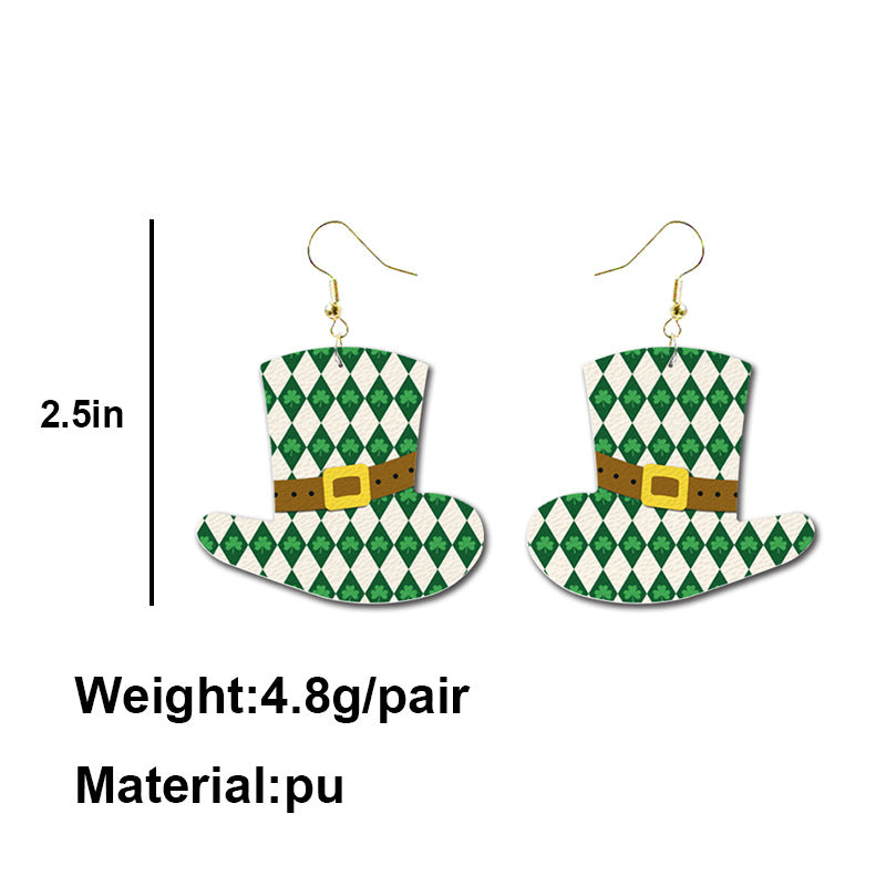 St. Patrick's Day Glitter Earrings with Green Polka Dot and Flower Hat - wallojewerly 