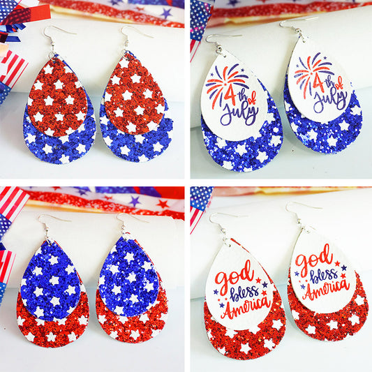 Independence Day Teardrop Earrings with American Flag Design