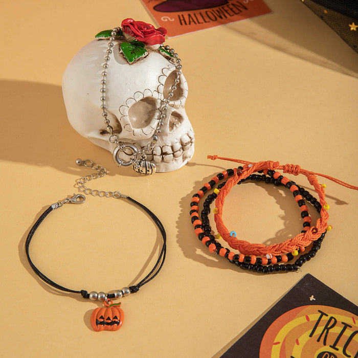 Juego de pulseras de cuentas de calabaza de Halloween: joyería creativa de cinco piezas