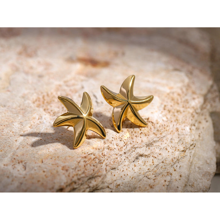 18K Gold Plated Titanium Steel Heart Stud Earrings - Elegant Fashion Jewelry