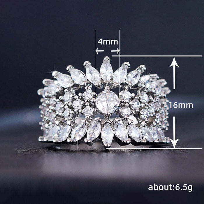 Leaf-shaped inlaid marquise zircon ring, exaggerated personality ring for the middle finger