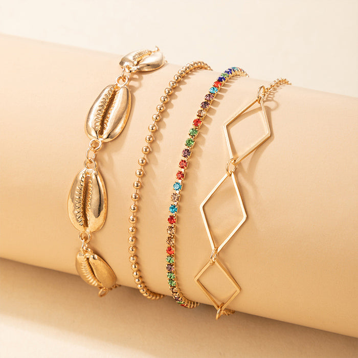 Colorful Crystal Shell Multi-Layer Anklet with Alloy Beads