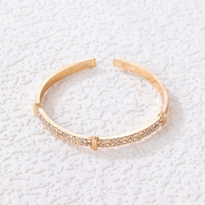 Open Cuff Single Layer Bracelet with Geometric Alloy Design